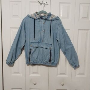 Vintage 1 Sunset Lane Denim Pullover Jacket Women’s Large Hooded Retro 90s Style